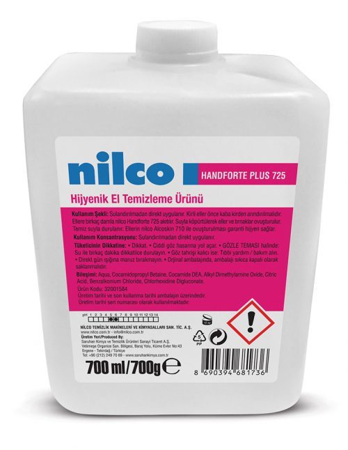 Nilco Handforte Plus 725 Hijyenik El Temizleme Ürünü 700ml *KARTUŞ* Koli 12 Adet